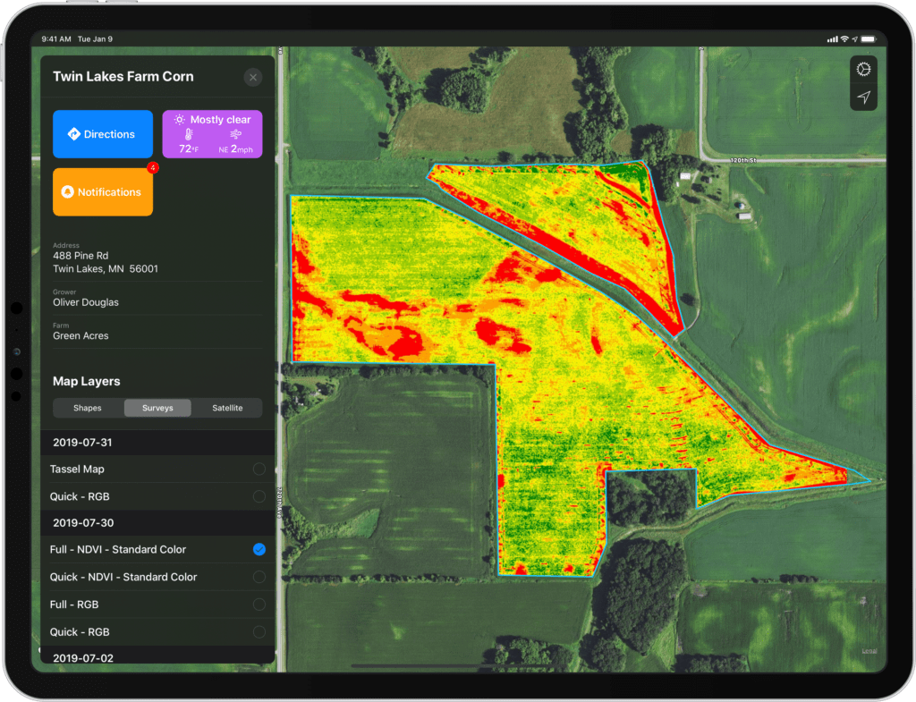 iPad Field Details NDVI Landscape precision ag software